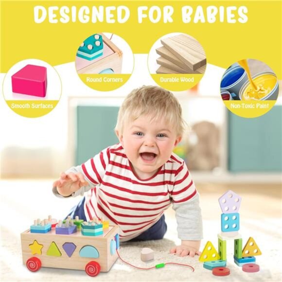 Shape Sorter Learning Toys for Toddlers Wooden Stacking Blocks Montessori Toys - Picture 5 of 7